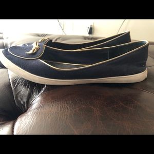 Tory Burch denim flats with gold bow